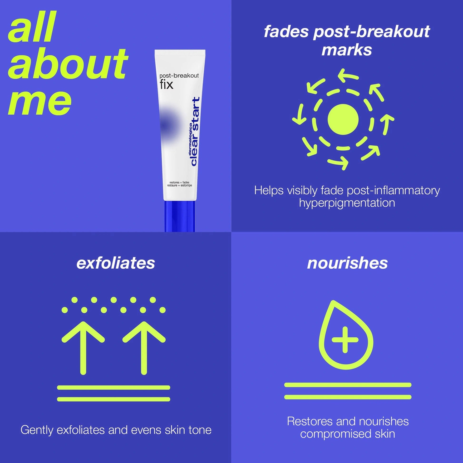 Dermalogica Post-Breakout Fix 15ml tube met voordelen zoals exfoliëren en voeden voor een egale huid.