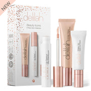 Delilah - Beauty Icons - 3 Piece Hero Collection in elegante verpakking met lipproducten en highlighter.