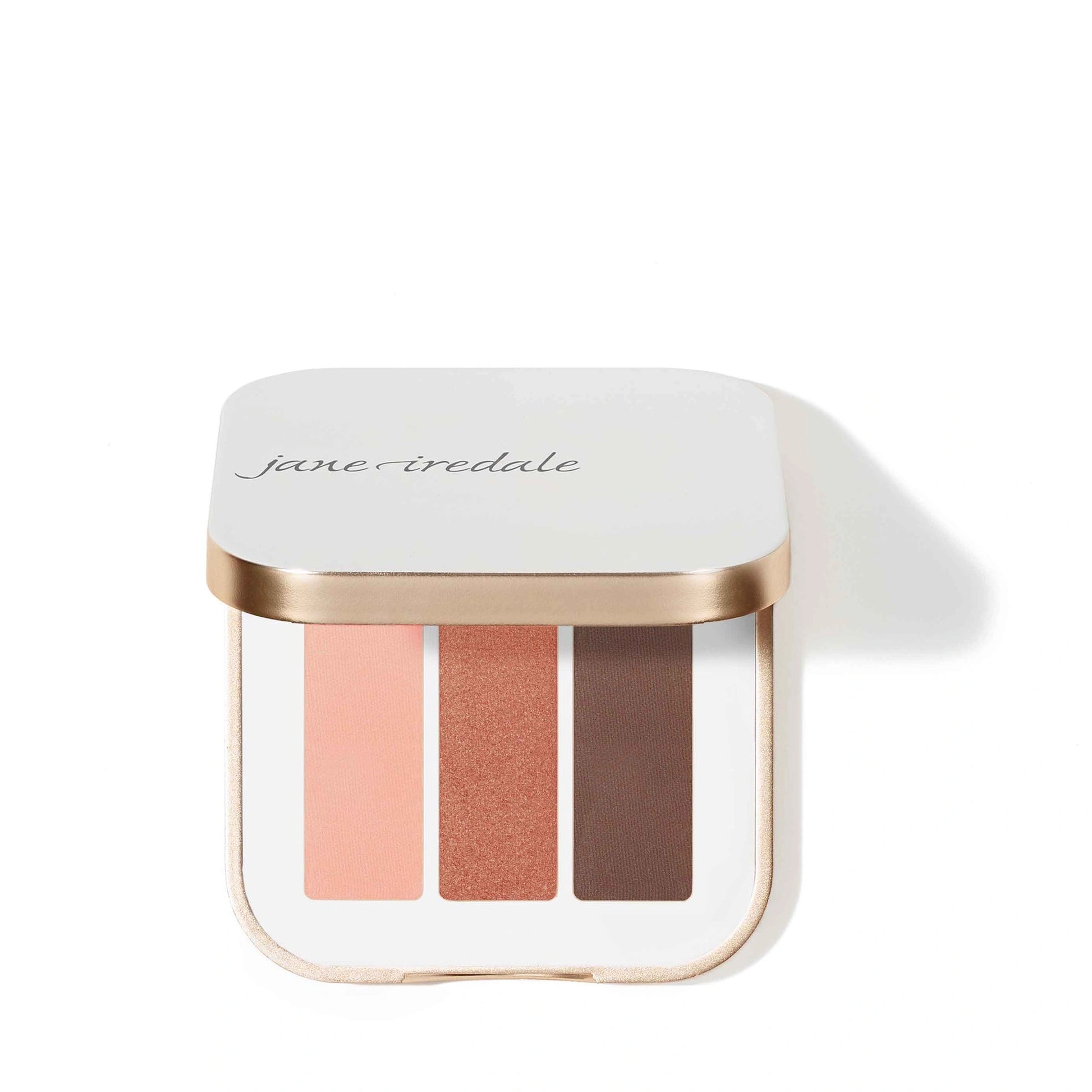 Jane Iredale PurePressed Eye Shadow Triple Wildflower 2,1g in zachte perzik, metallic koraal en matte chocoladebruin