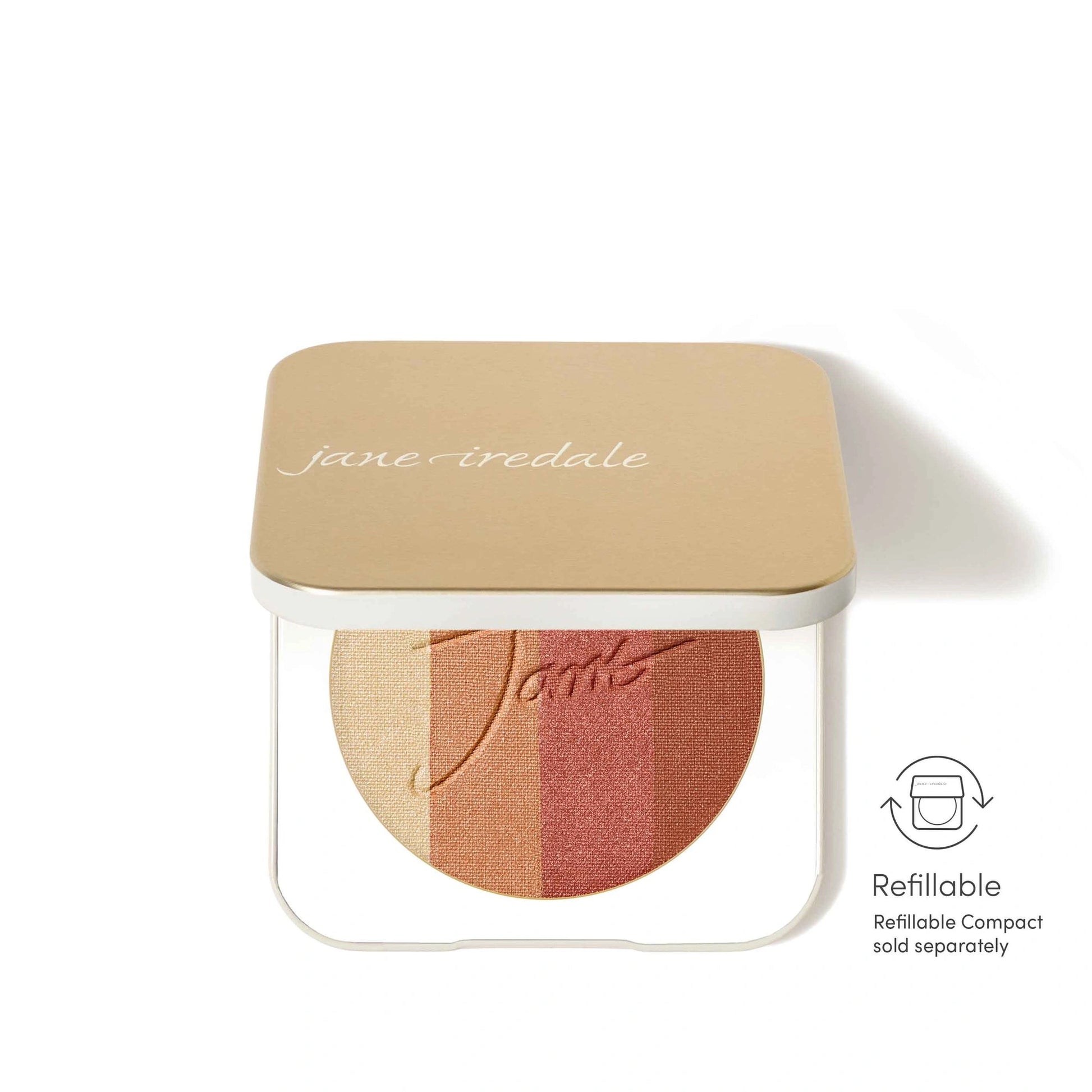 Jane Iredale PureBronze Shimmer Bronzer Refill Copper Dusk 9,9g met diepe koperbruine tint voor contour en warme dimensie.