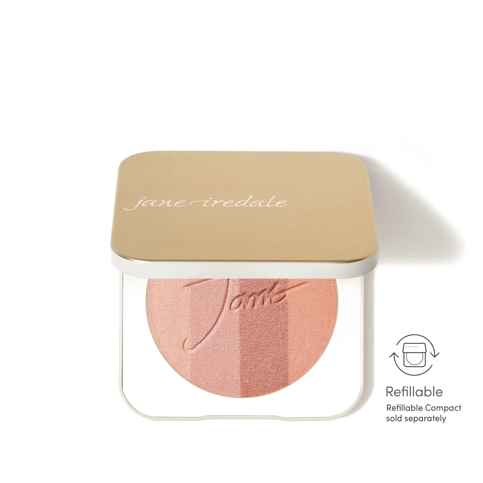 Jane Iredale PureBronze Shimmer Bronzer Refill Peaches & Cream 9,9g in elegante verpakking met perzik tinten voor een jeugdige glow.
