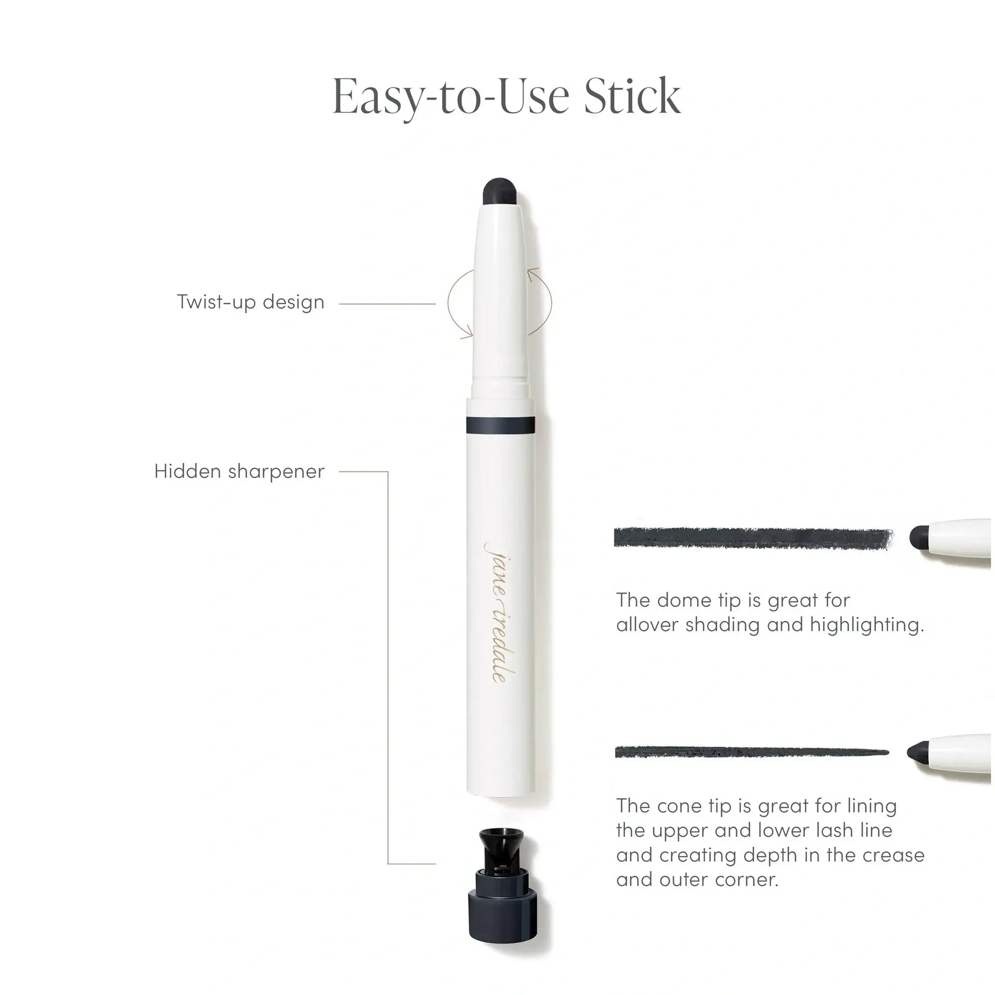 Jane Iredale ColorLuxe Eye Shadow Stick Cameo 1,4g met twist-up design en verborgen puntenslijper voor eenvoudig aanbrengen.