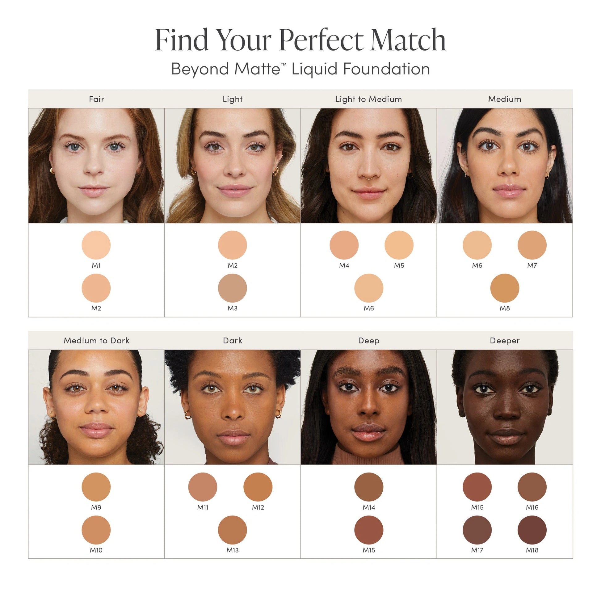 Kleurenkaart voor Jane Iredale Beyond Matte Liquid Foundation M13 27ml met diverse huidtinten voor een perfecte match.