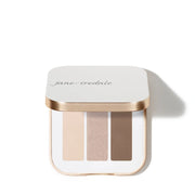 Jane Iredale PurePressed Eye Shadow Triple Driftwood 2,1g in luxe verpakking met matte ivoor, taupe pearl en kastanjebruin.