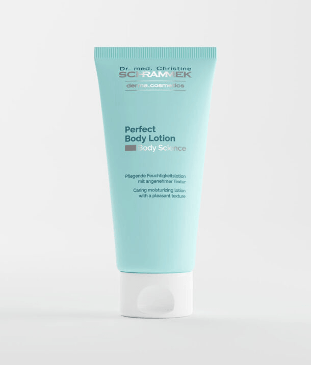 Schrammek Perfect Body Lotion 200ml in een lichte fles voor dagelijkse hydratatie en verzorging van de huid.