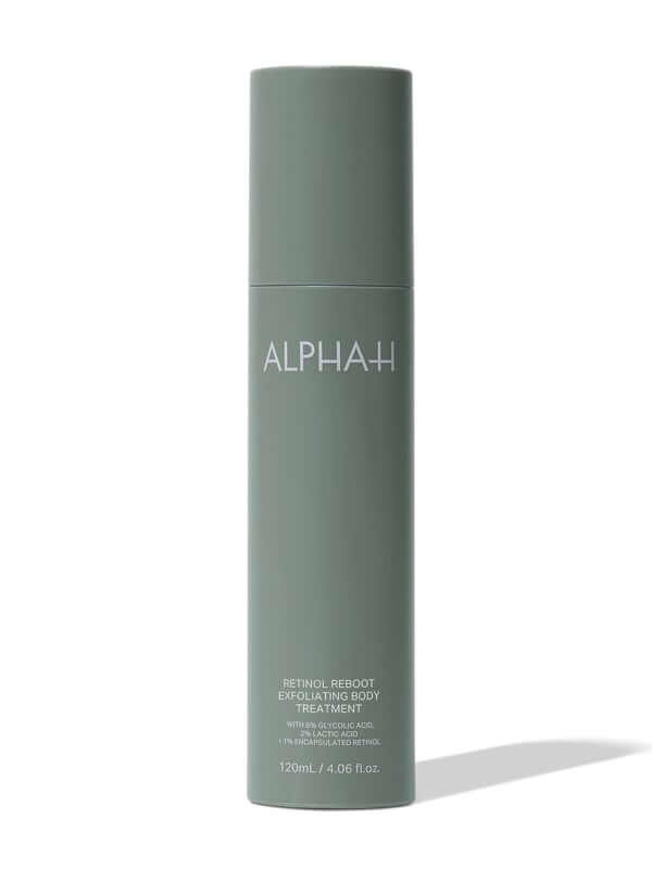 Alpha-H Retinol Reboot Exfoliating Body Treatment 120ml in een stijlvolle groene verpakking voor anti-aging huidverzorging.