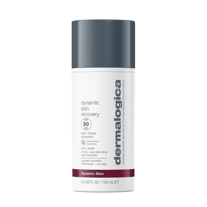 Dermalogica Dynamic Skin Recovery SPF50 100ml met beschermende formule en luxe verpakking voor dagelijkse huidverzorging.