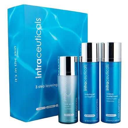 Intraceuticals Rejuvenate 3 Step Layering Set 110ml met drie flessen voor diepe hydratatie en een stralende huid.