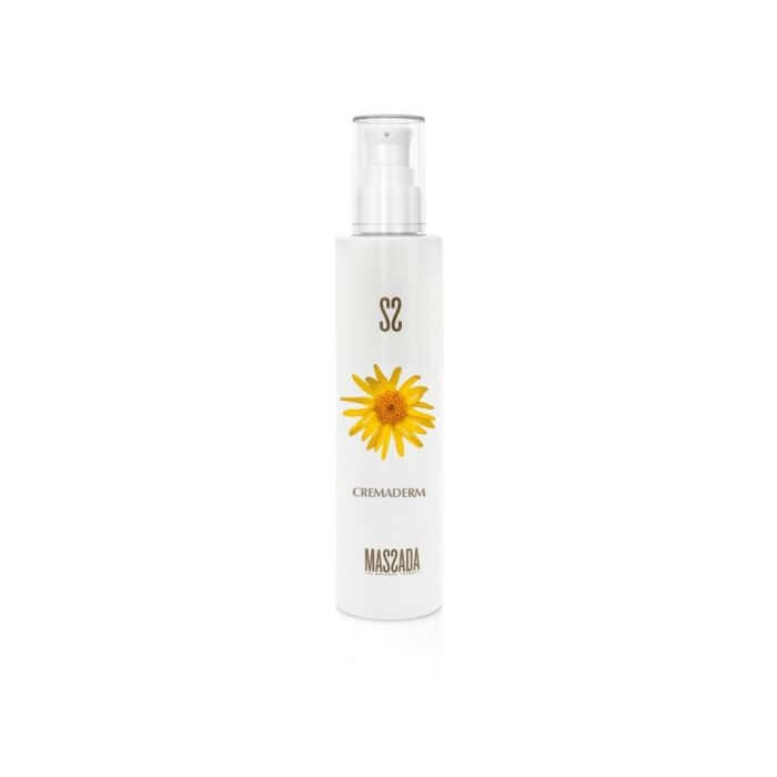 Massada - Cremaderm 200ml flacon met gele bloem, ideaal voor hydratatie bij droge huid en huidproblemen.