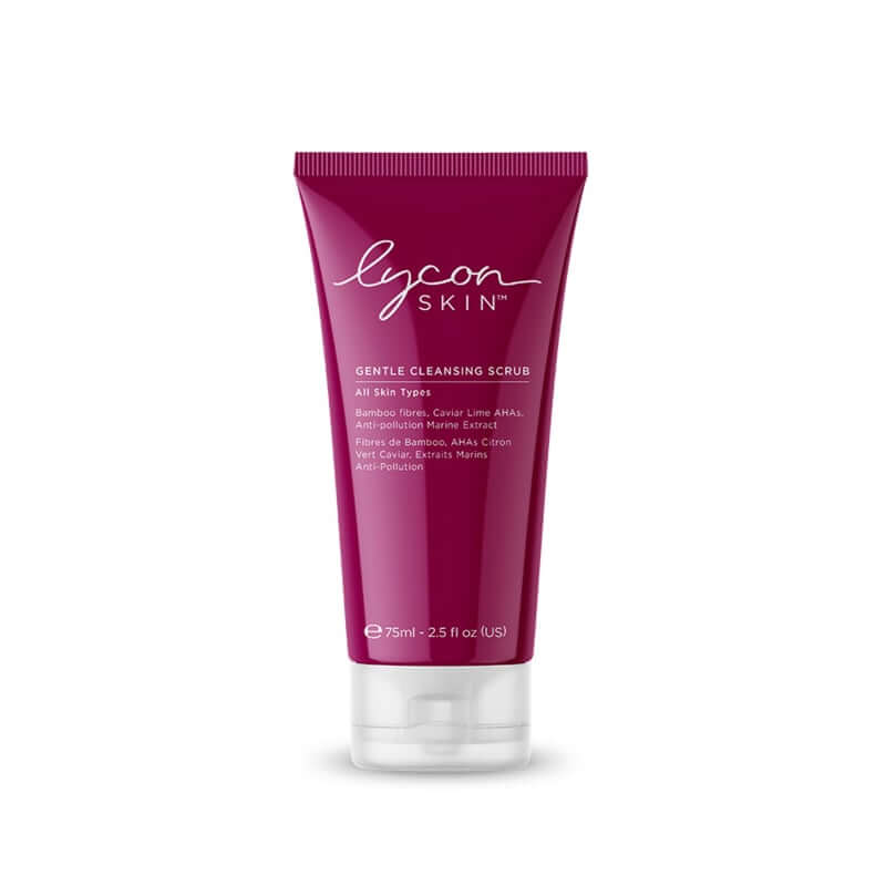 Lycon Skin - Gentle Cleansing Scrub 75ml in een paarse tube, ideaal voor een zachte en effectieve gezichtsreiniging.
