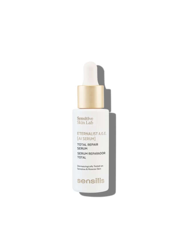 Sensilis Eternalist AGE Serum AI 30ml, anti-aging serum in een elegant flesje met pipet, voor rijpere huid en collageenboost.