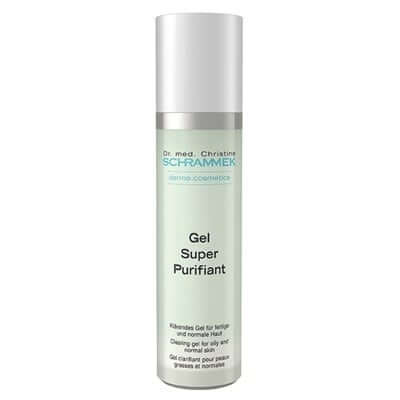 Schrammek Gel Super Purifiant 50ml in een stijlvolle fles voor effectieve reiniging van onzuivere huid.
