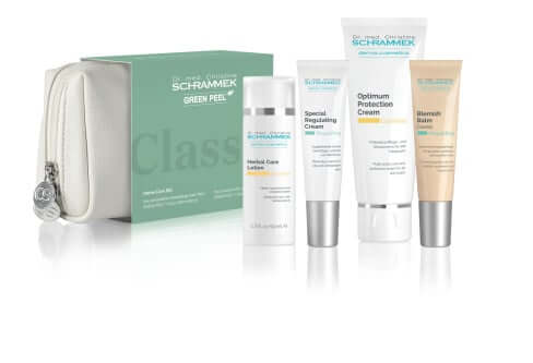 Dr Schrammek Green Peel Home Care Set Regulating Classic met vier verzorgingsproducten voor onzuivere huid.