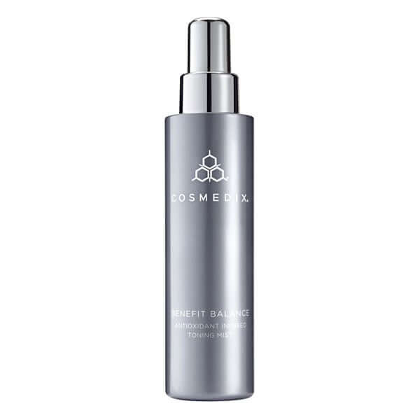 Cosmedix Benefit Balance Antioxidant Infused Toning Mist 150ml in a sleek silver bottle, ideal for hydraterende gevoelige huid