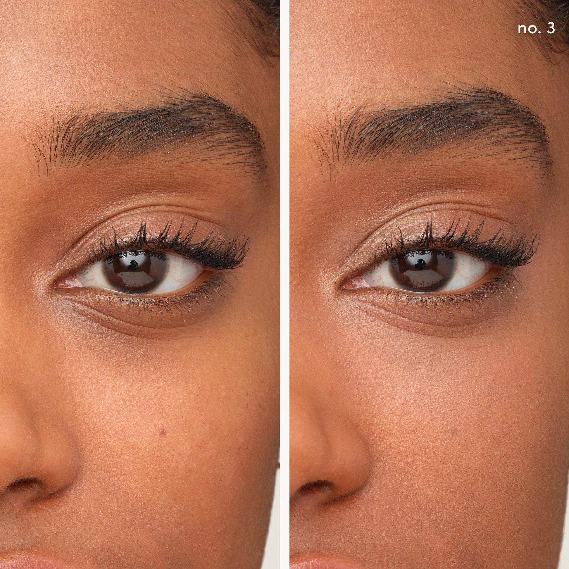 Jane Iredale Enlighten Plus Under-eye Concealer SPF20 No. 3 7ml toegepast op de ogen, voor en na effect met duidelijke dekking van donkere kringen.