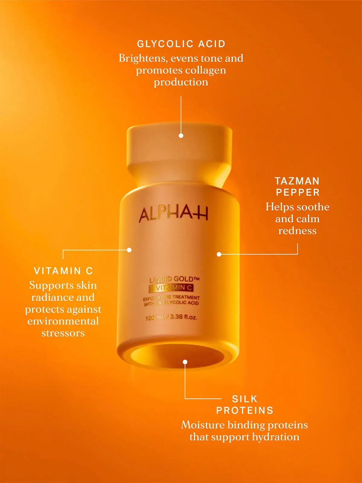 Alpha-H Liquid Gold + Vitamin C 100ml met glycolzuur, vitamine C en tazman pepper voor een stralende huid.