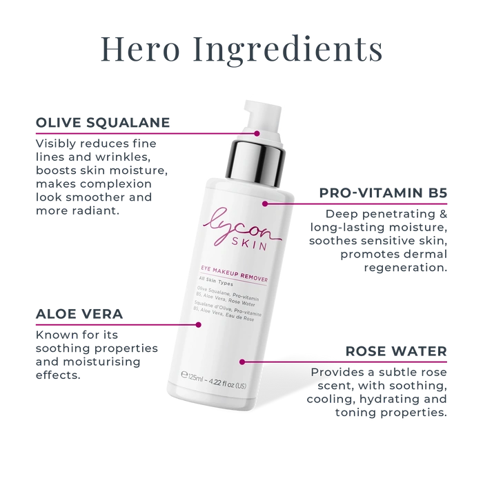 LYCON Skin Eye Makeup Remover 125ml met heldere ingrediëntenlijst voor milde oogmake-up verwijdering