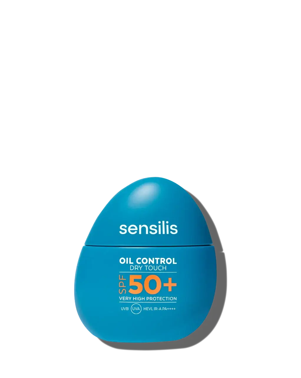 Sensilis Oil Control 50+ 40ml matterende zonnebescherming met SPF 50+ voor vette huid in blauwe verpakking.