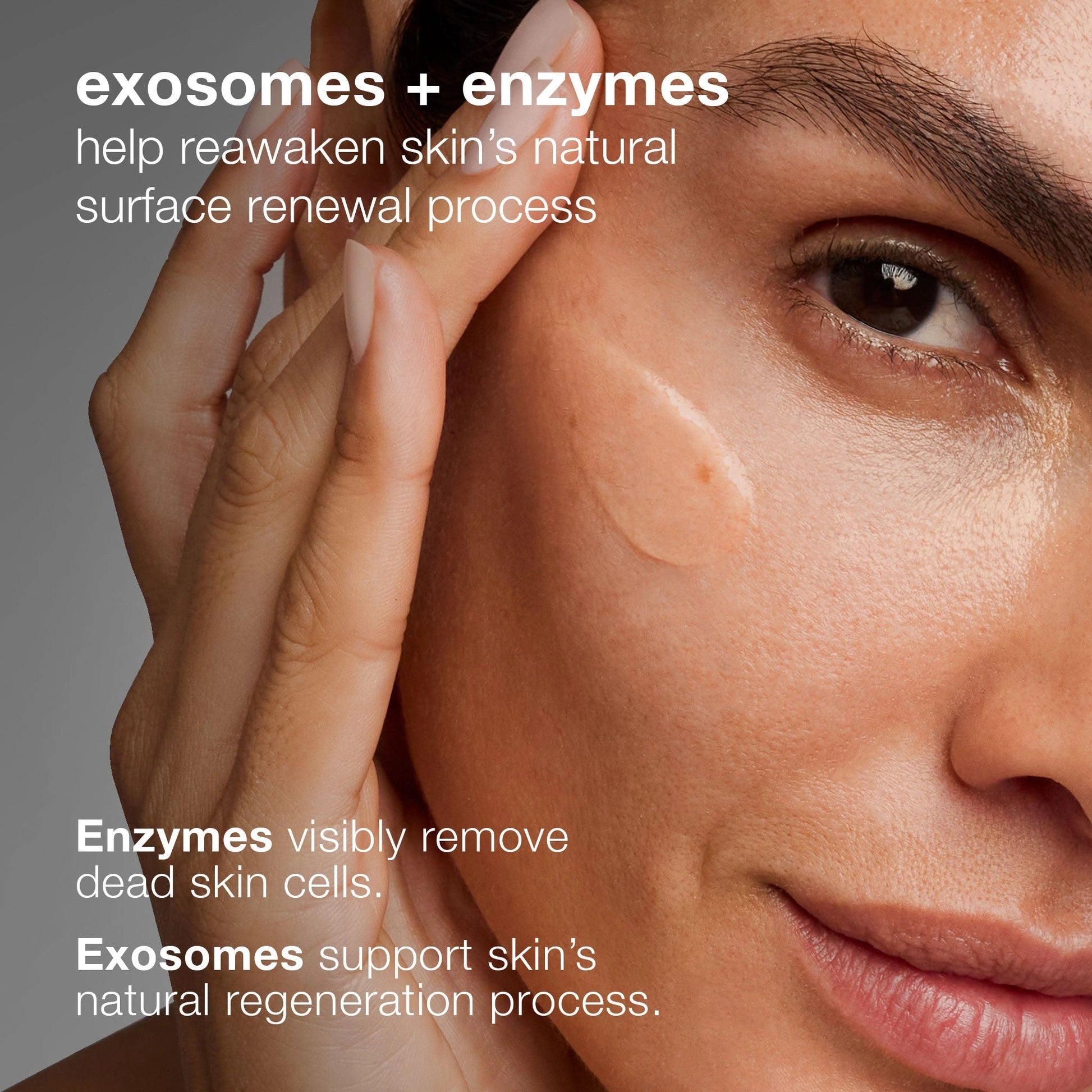 Dermalogica Phyto Nature E2 100ml close-up op huid met exosomen en enzymen voor natuurlijke celvernieuwing.