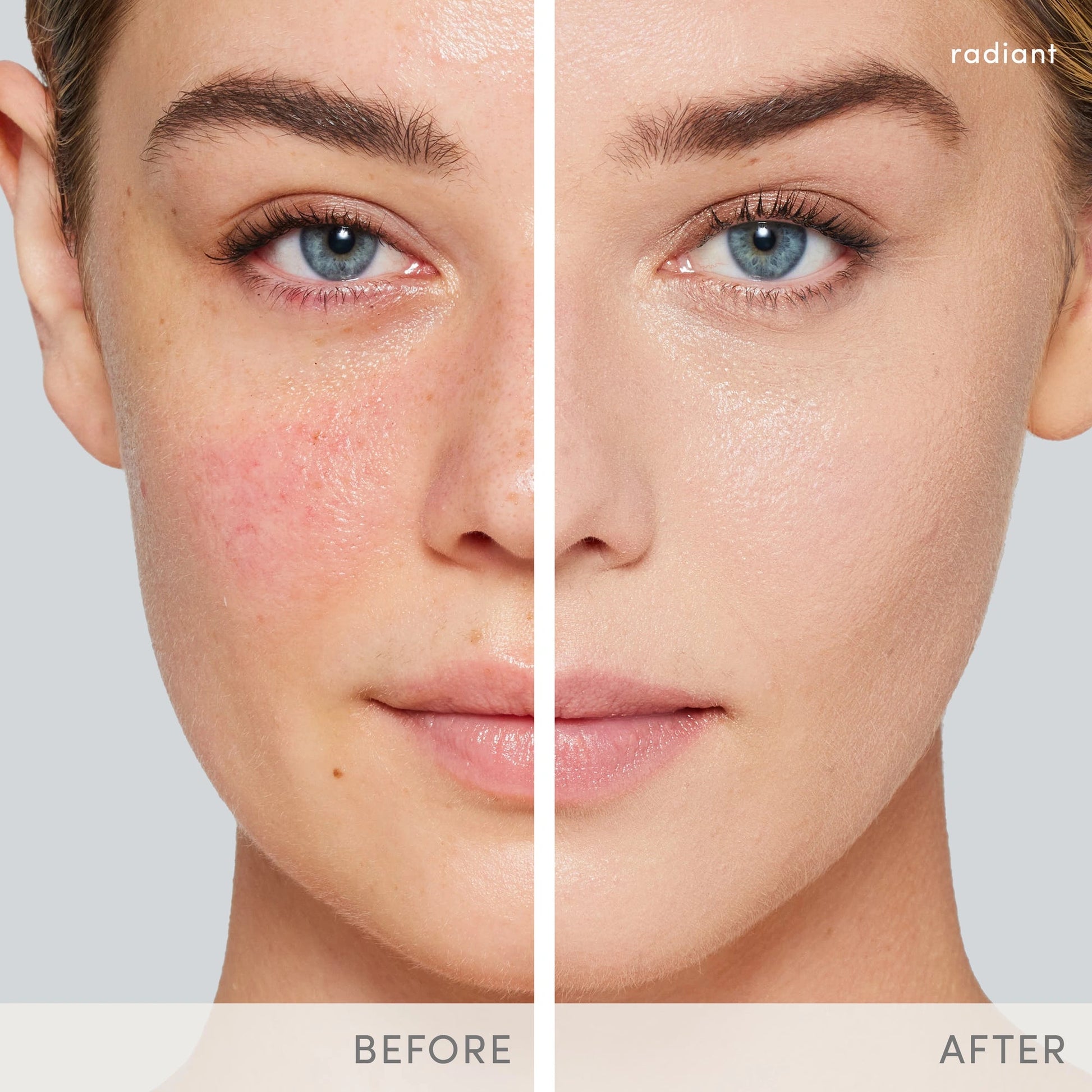 Jane Iredale PurePressed Base SPF20 Refill Radiant 9,9g voor stralende huid, zichtbaar verschil tussen voor en na applicatie.