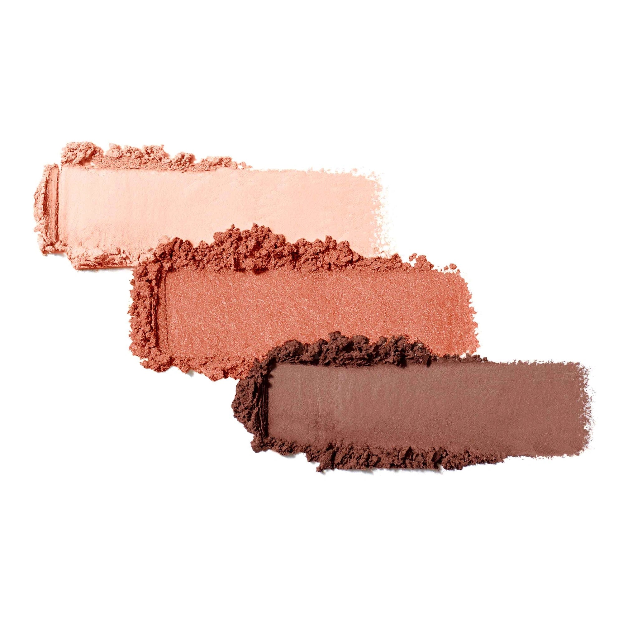 Jane Iredale PurePressed Eye Shadow Triple Wildflower 2,1g met soft matte perzik, metallic koraal en matte chocoladebruin.