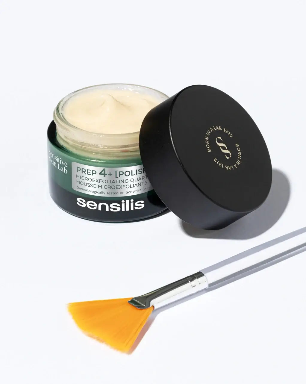 Sensilis Prep4+ Polish 40ml micro-exfoliërende mousse met kwarts in een pot met applicatborstel voor gevoelige huid