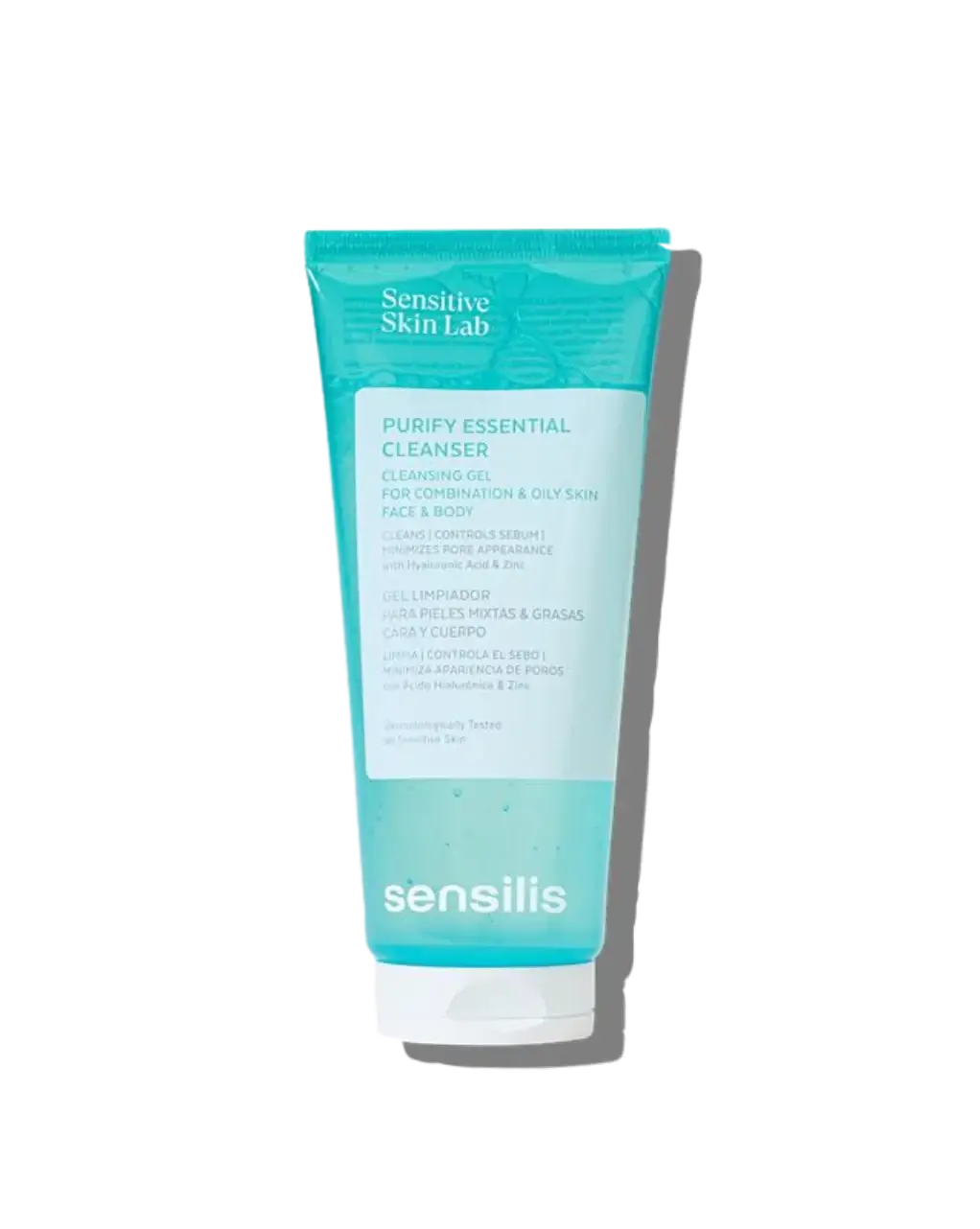 Sensilis Purify Essential Cleanser 400ml in tube for oily and combination skin, effective cleansing gel with refreshing formula.