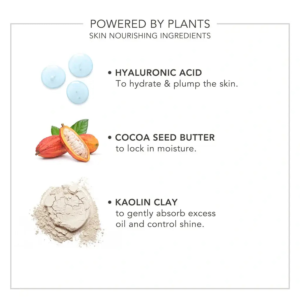 Delilah Pure Touch Hyaluronic Pressed Powder 9g met hyaluronzuur, cacaoboter en kaolien voor hydratatie, vochtinbreng en oliebestrijding.