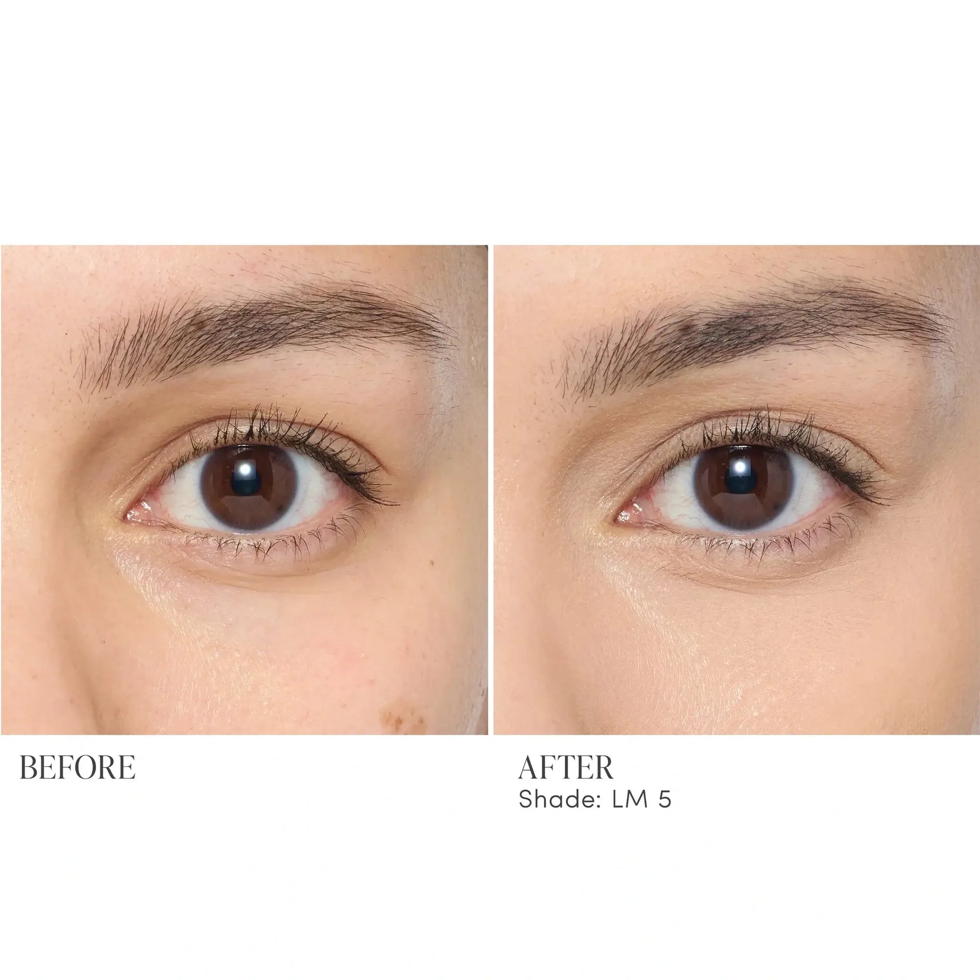 Jane Iredale Skintuition Brightening Under Eye Concealer LM5 voor en na resultaat bij gebruik van concealer LM5.