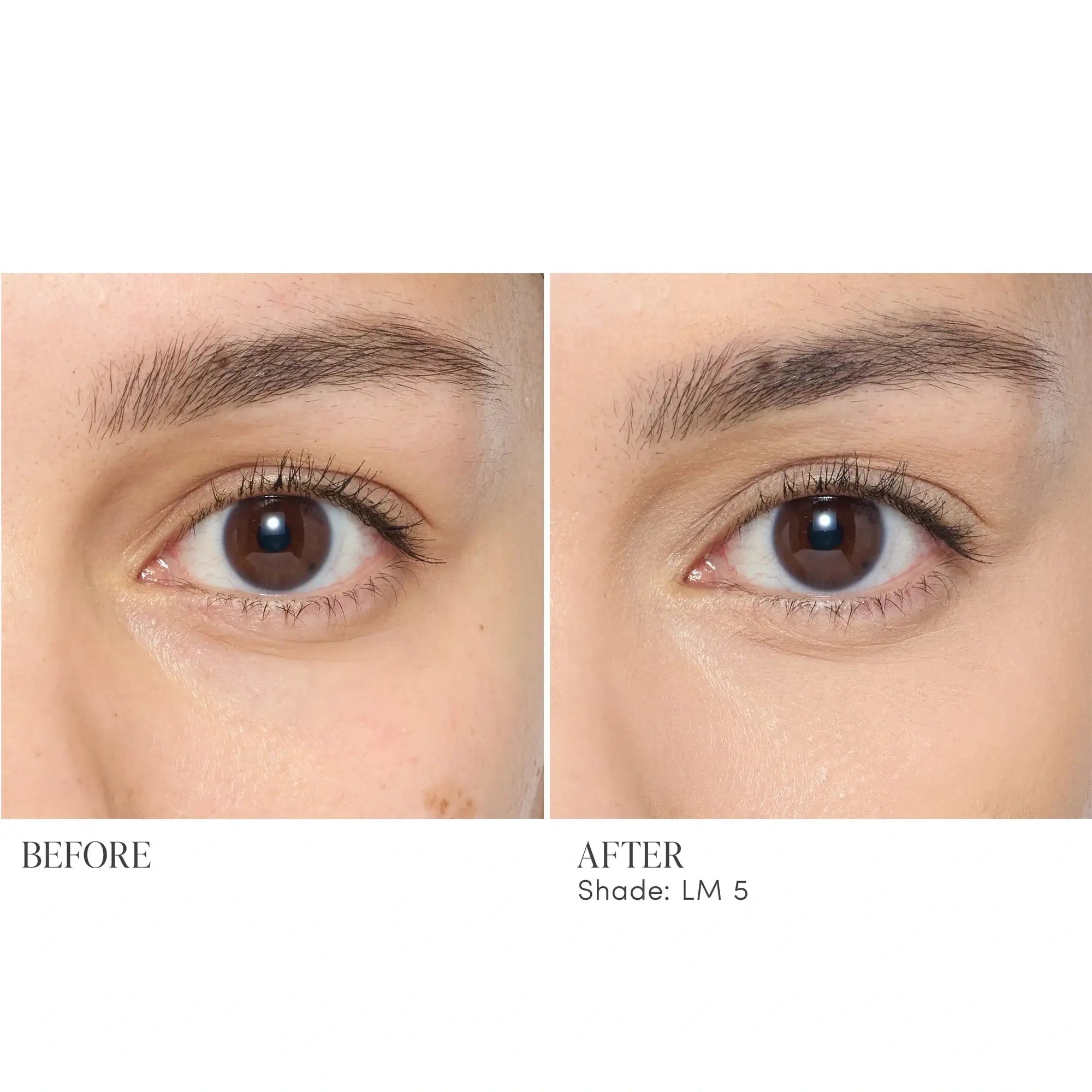 Jane Iredale Skintuition Brightening Under Eye Concealer LM5 voor en na resultaat bij gebruik van concealer LM5.