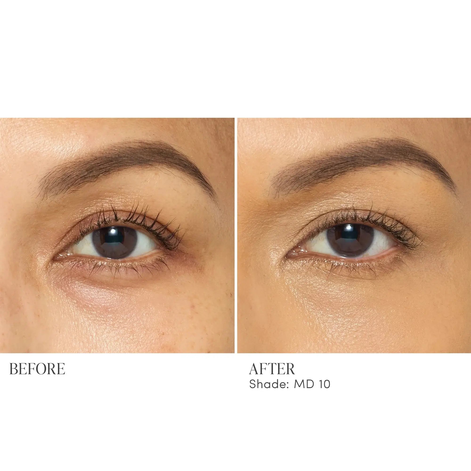 Jane Iredale Skintuition Brightening Under Eye Concealer MD10: Voor-en-na resultaat met concealer voor een stralende oogopslag.