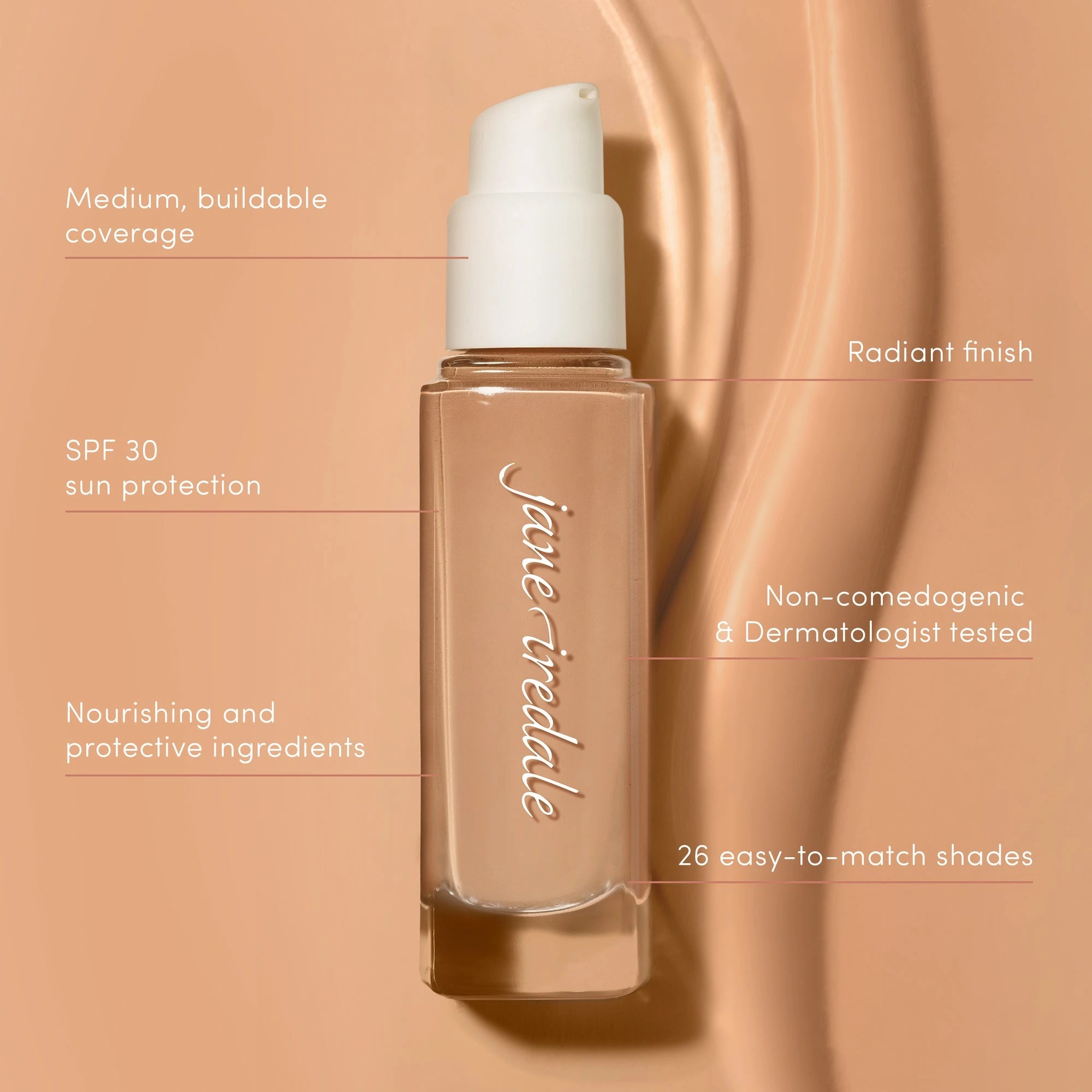 Jane Iredale Skintuition SPF30 Radiance-Boosting Liquid Foundation 84 Deeper 30ml met SPF 30 en medium coverage in een stralende verpakking.