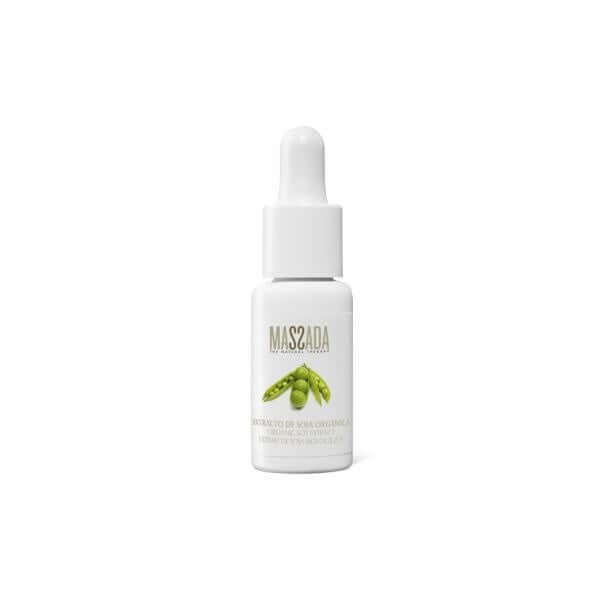 Massada - Organic Soy Extract 15ml in een elegant witte fles met pipet voor een stralende huid.