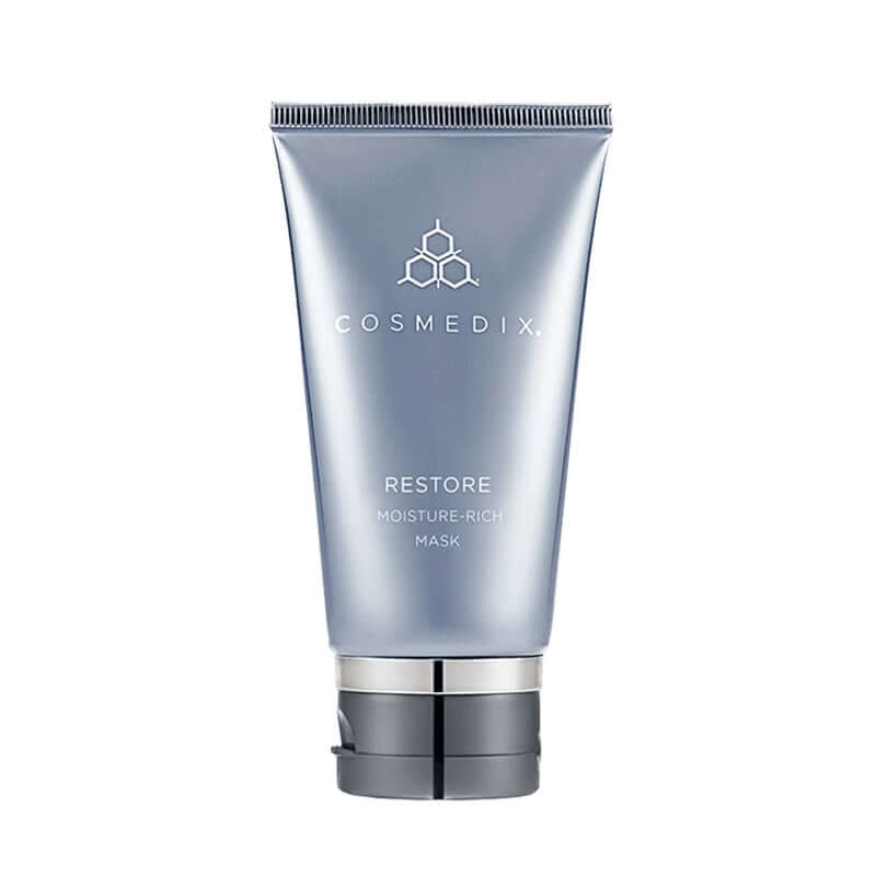 Cosmedix Restore Moisture-Rich Mask 37g (travelsize) in luxe tube met modern design voor intensieve hydratatie.
