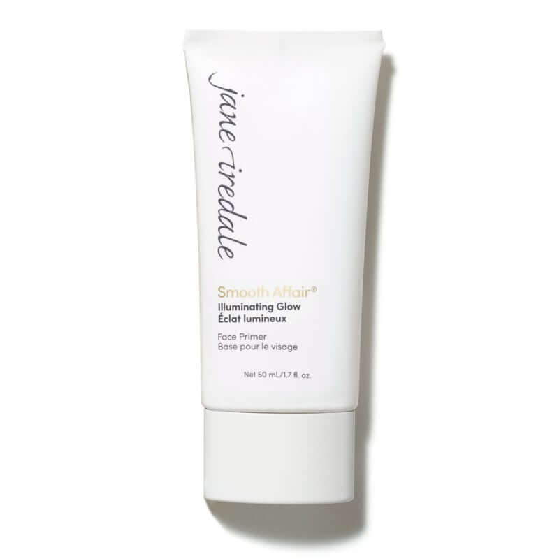 Jane Iredale Smooth Affair Illuminating Glow Face Primer 50ml product packaging on a white background.