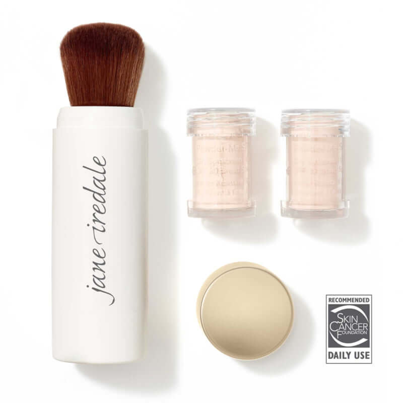 Jane Iredale Powder Me SPF30 Dry Sunscreen Brush Translucent 5g met twee navullingen en aanbeveling van Skin Cancer Foundation