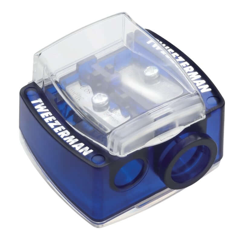Tweezerman - Pencil Sharpener Blue met dubbele opening voor scherpe potloodpunten en diverse diktes.