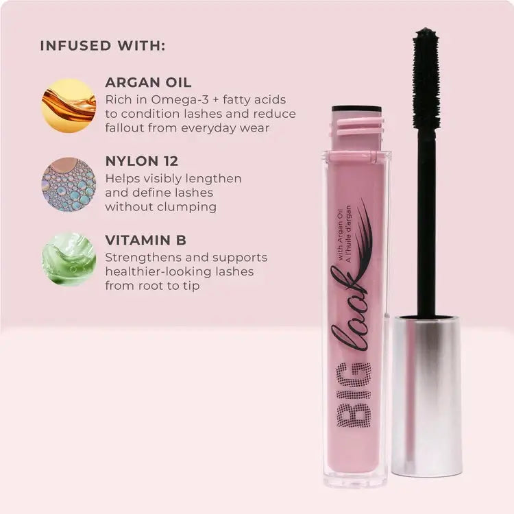 PUR Big Look Lengthening Mascara Black 5ml met arganolie en vitamine B voor langere, gezondere wimpers.