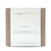 Ayuna Cream III 50ml verpakking met jasmijn ferment en cannabis stamcellen voor intensieve hydratatie en anti-aging.