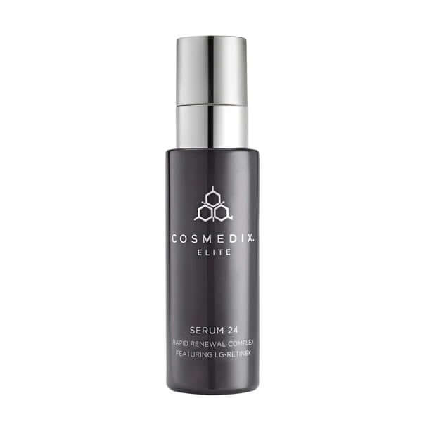 Cosmedix Elite Serum 24 Rapid Renewal Complex 30ml in een elegante verpakking met glanzende afwerking en duidelijke merkidentiteit.