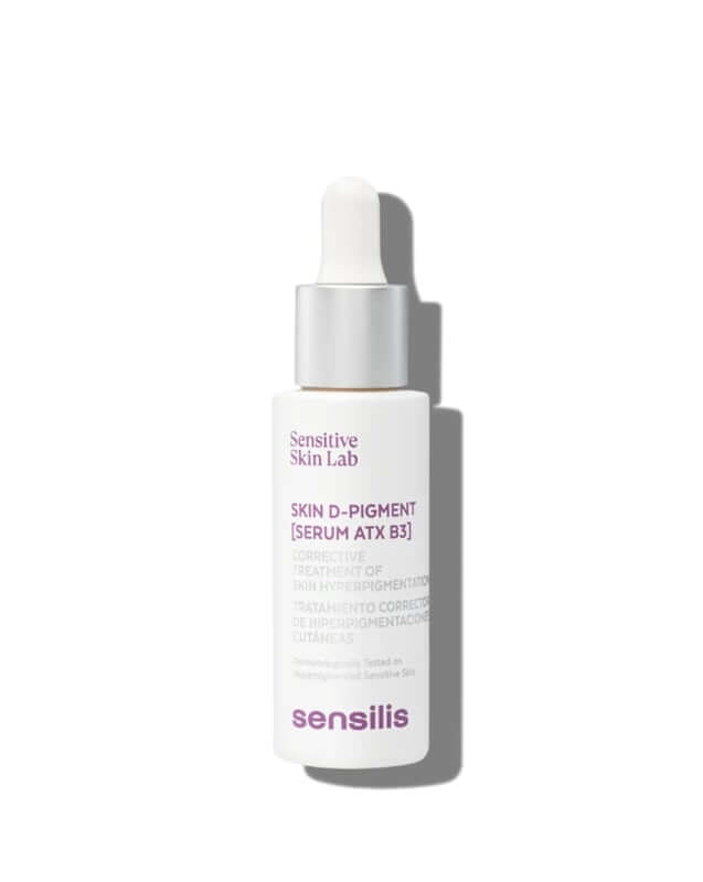 Sensilis Skin D-Pigment Serum ATX B3 30ml in een stijlvolle fles met pipet voor het verminderen van pigmentvlekken.