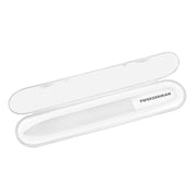 Tweezerman - Glass Nail File in een compacte witte hoes, duurzaam en gemakkelijk te reinigen, ideaal voor natuurlijke nagelverzorging.