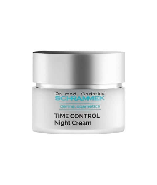Schrammek Time Control Night Cream 50ml in jar met zilveren deksel voor intensieve nachtelijke huidregeneratie