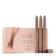 Delilah - Stay The Night Smooth Shadow Stick Collection verpakking met drie zachte oogschaduwsticks in matte en glinsterende tinten.