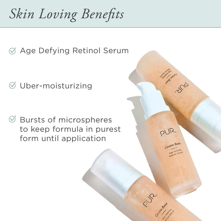PUR Ceretin Boost Age Defying Retinol Serum 30ml met hydraterende textuur en microspheres voor optimale effectiviteit.