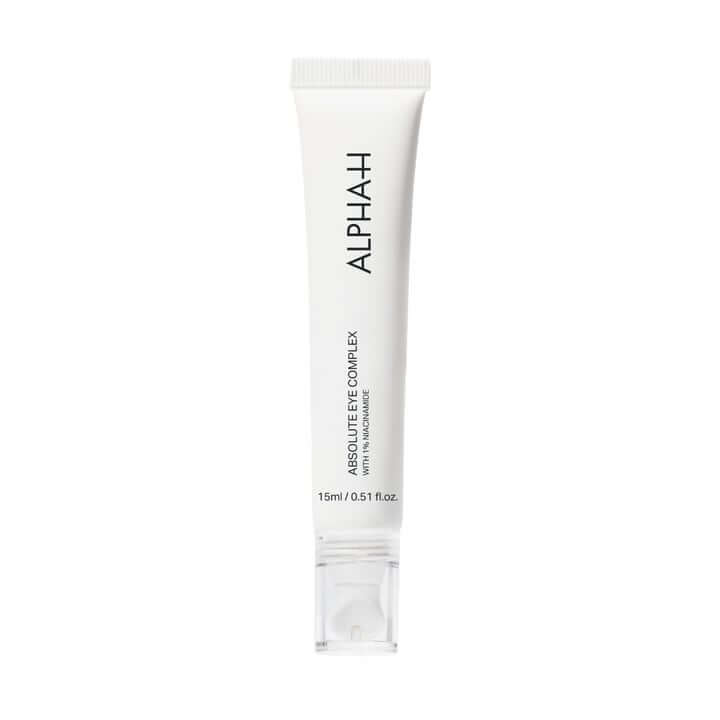 Alpha-H Absolute Eye Complex Serum 15ml tube met hyaluronzuur, perfect voor vermoeide ogen en fijne lijntjes.
