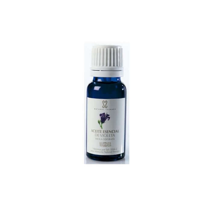 Massada - Violet Essential Oil 15ml in een elegante blauwe fles voor kalmerende geur en huidverzorging.