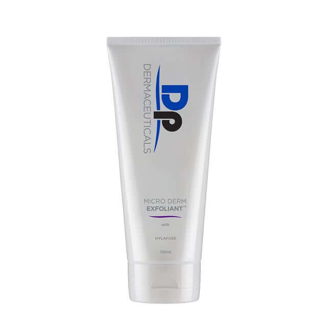 DP Dermaceuticals Micro Derm Exfoliant 150ml tube met bamboe-exfoliant voor een gladde huid en stralende teint.