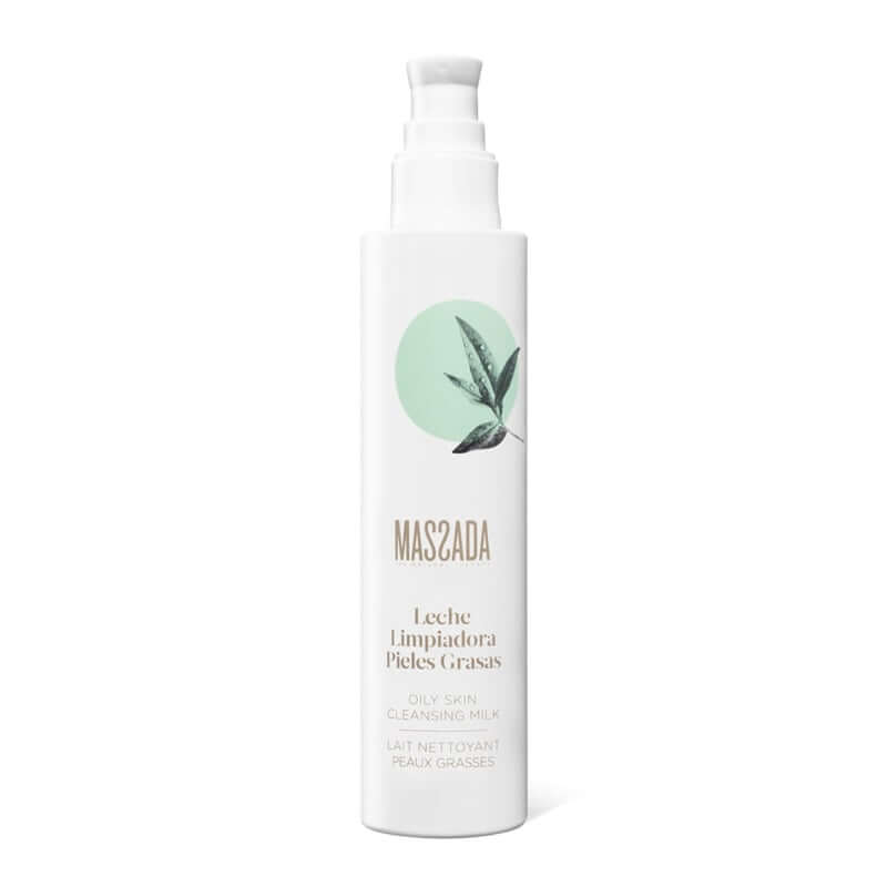Massada - Oily Skin Cleansing Milk 200ml in elegante verpakking met groene accentkleur voor vette huidverzorging.