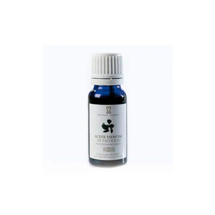 Massada - Patchouly Essential Oil 15ml in een elegante blauwe fles, ideaal voor natuurlijke schoonheid en innerlijke harmonie.